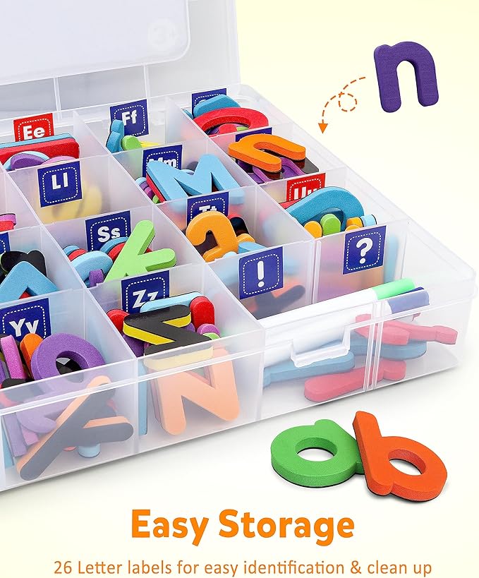 Coogam Magnetic Letters 234 Pcs, Uppercase Lowercase Foam Alphabet ABC Fridge Magnets, Educational Toy Set for Classroom Kids Learning Spelling with Magnetic Board and Storage Box