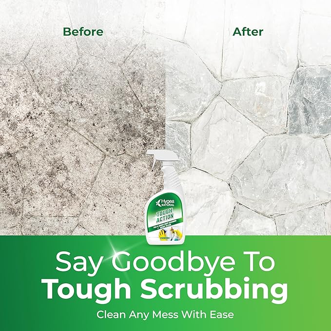 Hygea Natural Tough Action Tile & Grout Cleaner - Deep Cleans Dirt & Scum, Conditions & Enhances Stone Color - Acid-Free & Residue-Free Biodegradable Formula (Ready to Use 24 oz)