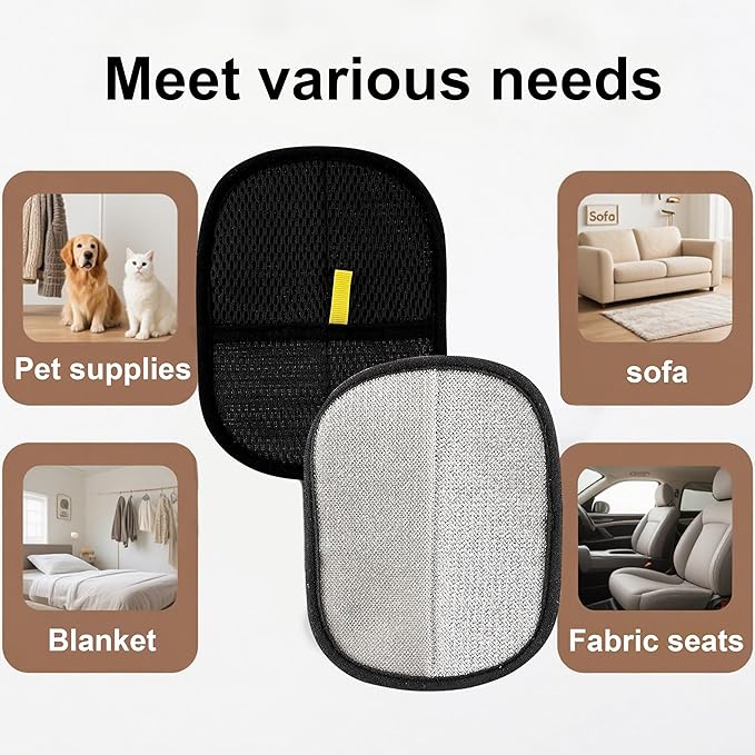 2 PCS Pet Hair Removal Gloves,Reusable Lint Roller for Furniture, Car, Clothes & Carpets ,Cat & Dog Hair Remover Tool with Ergonomic Grip
