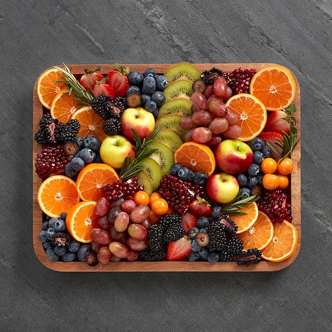 FARBERWARE Build-A-Board Acacia Cutting Board with Built-in Storage Compartments, Clear Locking Lid & White Handles, Great for Charcuterie & Snacks
