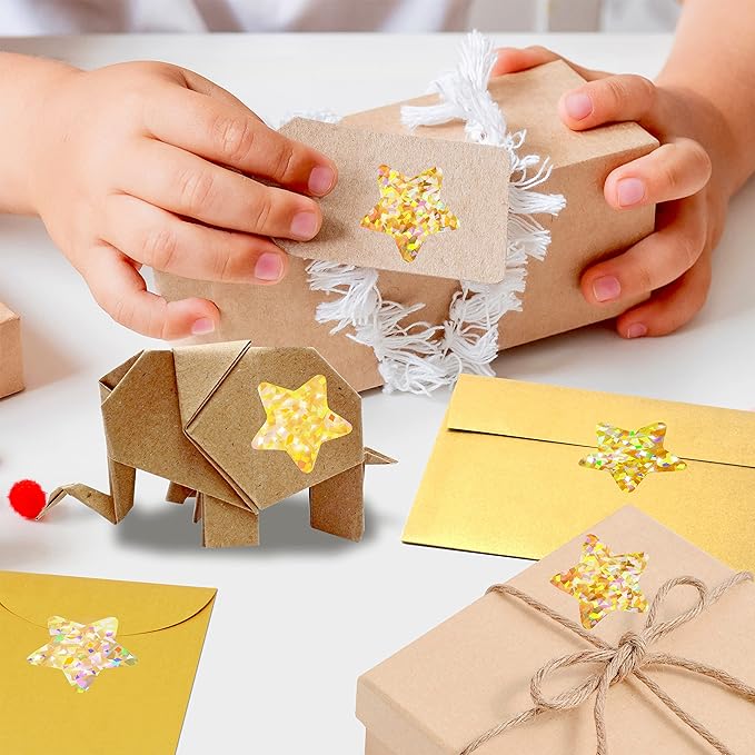 500 PCS Holographic Glitter Star Stickers, Self-Adhesive Metallic Golden Foil Reflective Sparkly Star Stickers - Reward Behavior Chart Labels for Kids, Students & Teachers (Each Measures 1")