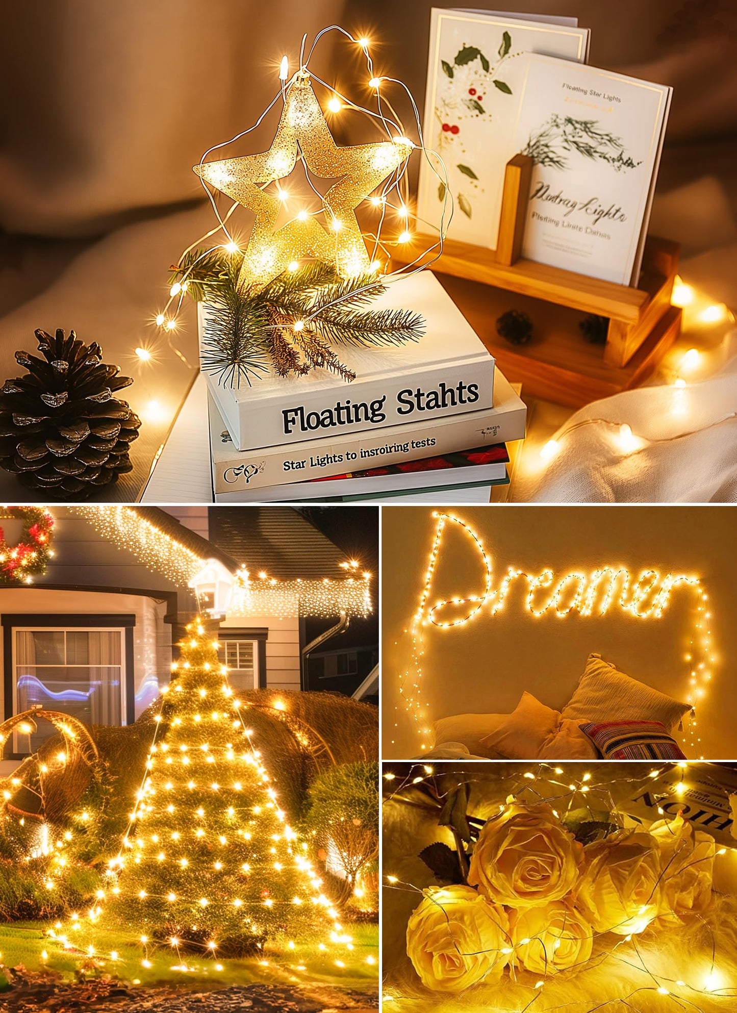 Minetom Fairy Lights, 66ft 200 LED Warm White USB Powered String Lights, Waterproof Silver Wire, Ideal for Indoor/Outdoor Decoration