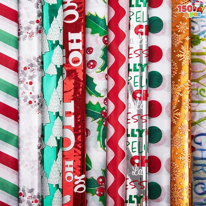JOYIN 150 Sheets Christmas Tissue Paper Assortment (Ten Colors), 20''x20'' Wrapping Papers for Christmas Party Gift Supplies, Craft Decor, DIY Crafts, Bag&Box Gifts Wrapping