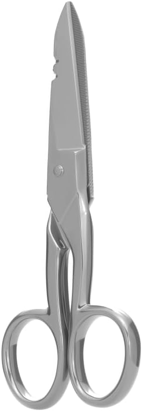 Klein Tools 2100-7 Electrician Scissors, Made in USA, Nickel-Plated Scissors with Stripping Notches, Made in USA, 5.25-Inch Snips for Datacom, Telecom, Electrical and Heavy-Duty Use