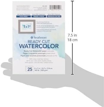 Strathmore 140-205 Ready Cut Watercolor, Cold Press, 5" x 7", White, 25 Sheets,Multicolor