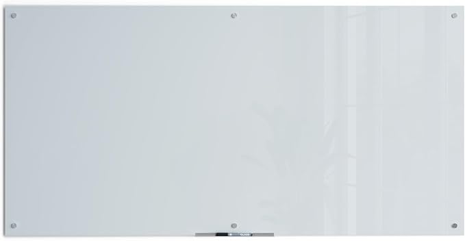 U Brands Glass Dry Erase Board, 36" x 72", White Frosted Surface With Silver Grommets, Includes Marker With Built-In Eraser