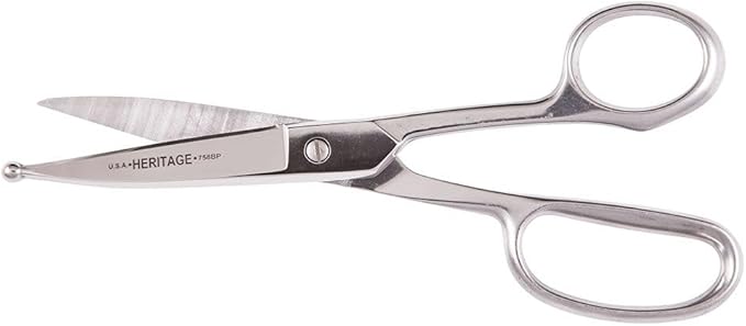 Klein Tools G758BP Scissors, Made in USA, Straight Trimmer with Ball Point for Poultry Venting, Stainless Steel, 8-Inch
