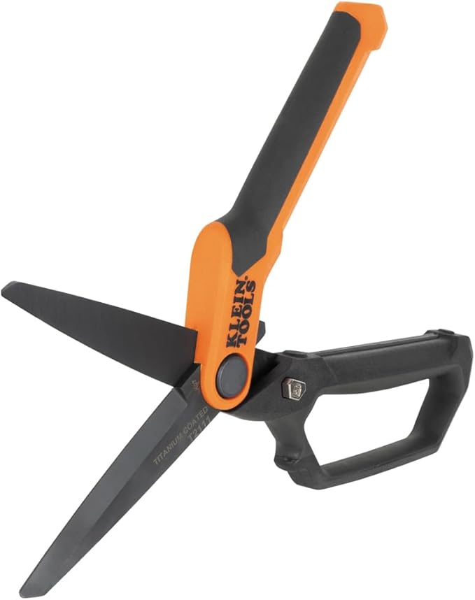 Klein Tools T2111 Titanium-Coated Professional Scissors, High Leverage Stainless Steel Shears, Serrated Blades, Cuts Heavy Duty Material, 10-Inch