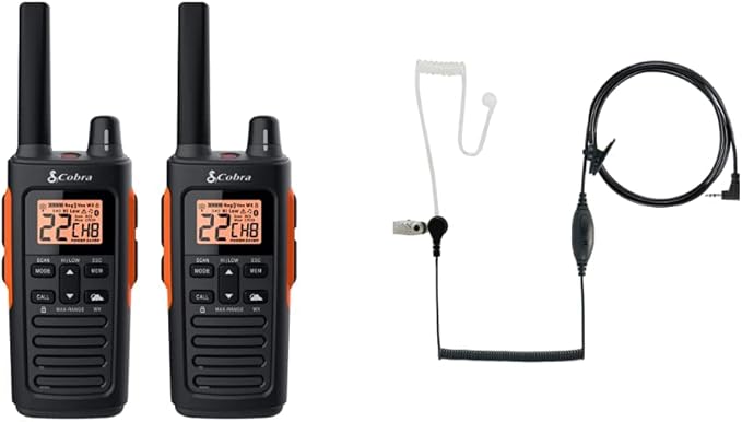 Cobra RX680 Waterproof Walkie Talkies (2-Pack) and Cobra GA-SV01 Surveillance Headset