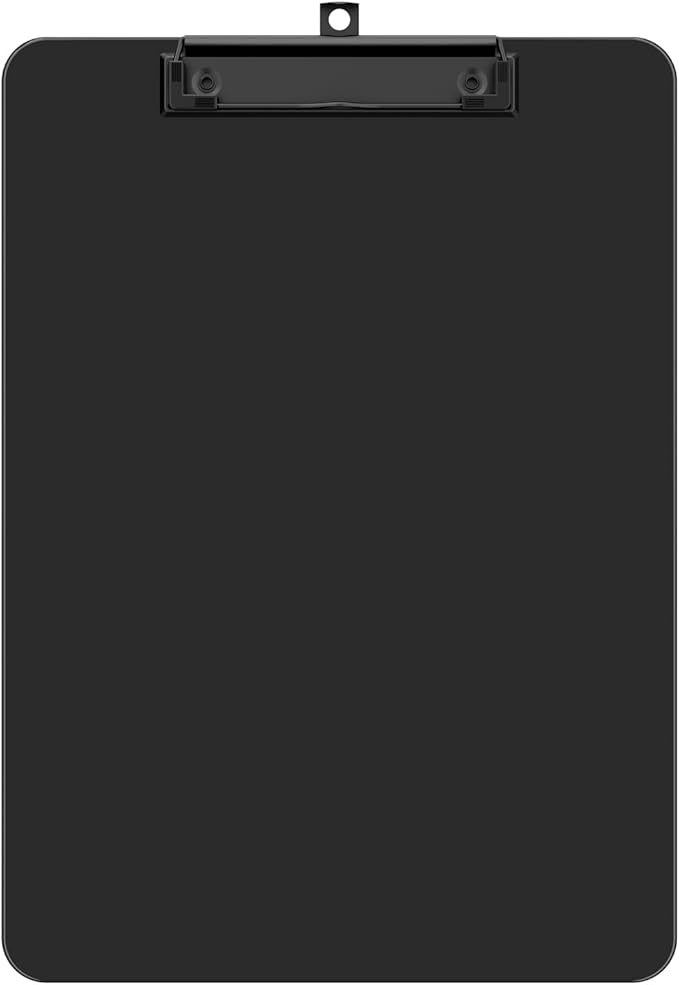 Plastic Clipboard, 12.5 x 9'' Letter Size for Classroom, Students, Teacher, Nurse, A4 Black 8.5 x 11'' Clip Board with Low Profile Black Clip, Office & School Supplies