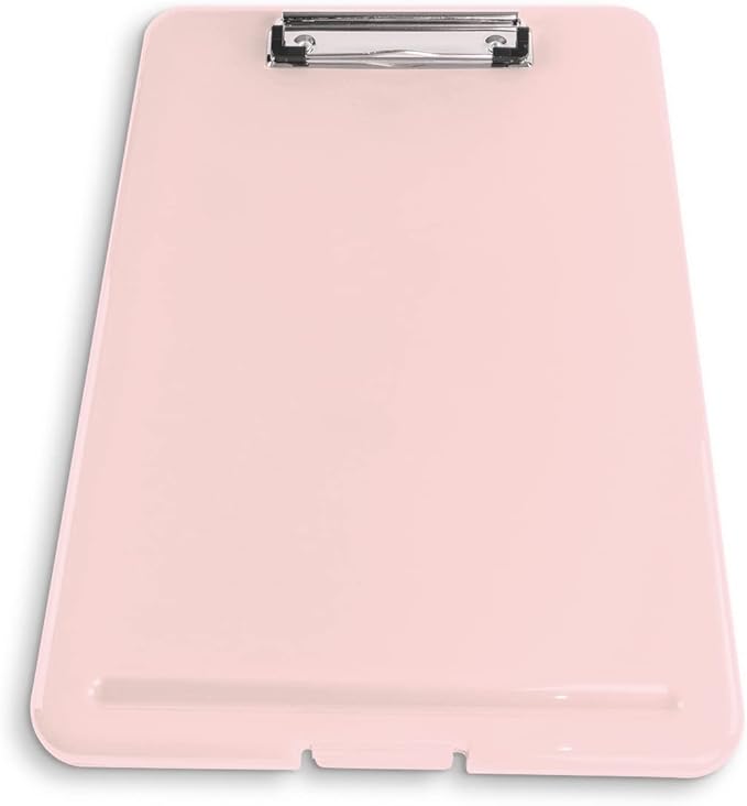 Clipboard with Storage Slim Folding for Nursing, Teachers, Coaches & Office, Plastic Heavy Duty with Pen Holder (9.5” x 13.5”) (Light Pink)