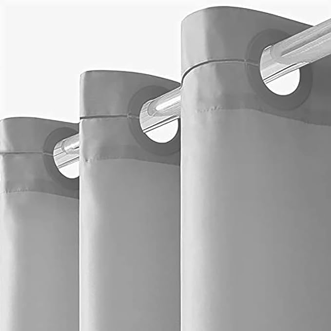 Furlinic Light Grey No Hook Small Stall Shower Curtain 48x78 Inch,Half Narrow Size Polyester Fabric Bathroom Curtains with 6 Plastic Split Grommets,Hotel Quality Waterproof Washable Bath Curtain
