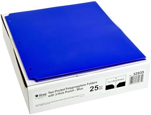 C-Line Two-Pocket Heavyweight Poly Portfolio Folder, 3-Hole Punch, 11 X 8.5, Blue, 25/Box