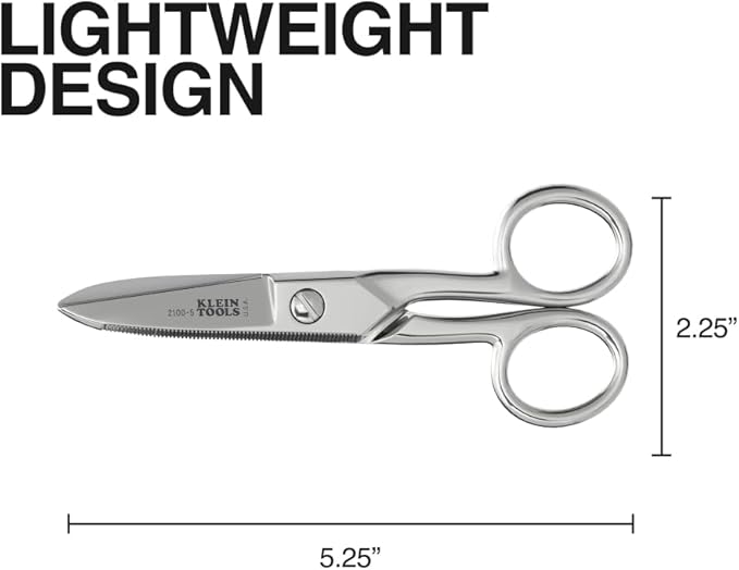 Klein Tools 2100-5 Electrician Scissors, Made in USA, 5.25-Inch Compact Scissors for Heavy-Duty Cutting and Low Voltage Work, Multi-Purpose