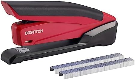 Bostitch Office Executive 3 in 1 Stapler,Includes 210 Staples and Integrated Staple Remover,One Finger Stapling,No Effort,20 Sheet Capacity,Spring Powered Stapler,Red,(Pack of 10)