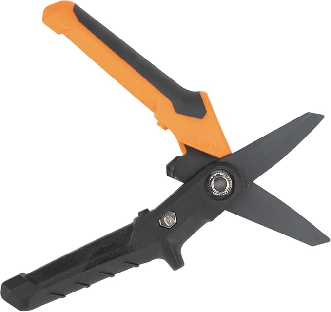 Klein Tools T2107 Titanium Coated Utility Scissors, Compact, Stainless Steel Shears, Serrated Blades, Cuts Heavy-Duty Materials, 7-Inch