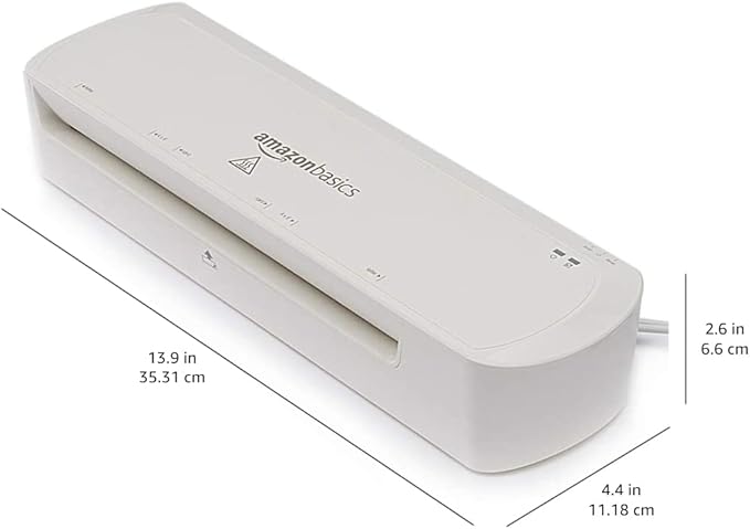 Amazon Basics 9-Inch Thermal Laminator Machine with Quick Warm-Up, 2 Heat Settings, Jam Release for Documents and Photos, White