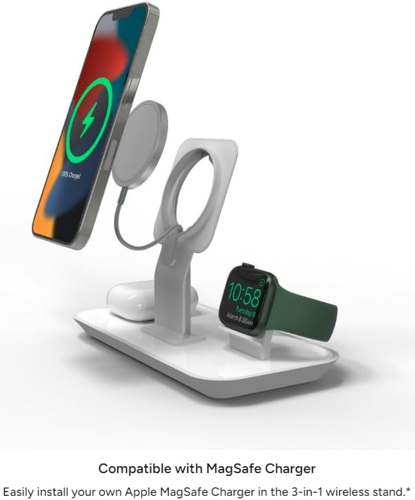 Mophie 3-in-1 Stand for MagSafe Charger - Simultaneous Charging for iPhone, Apple Watch, and AirPods (Magsafe Charger not Included)