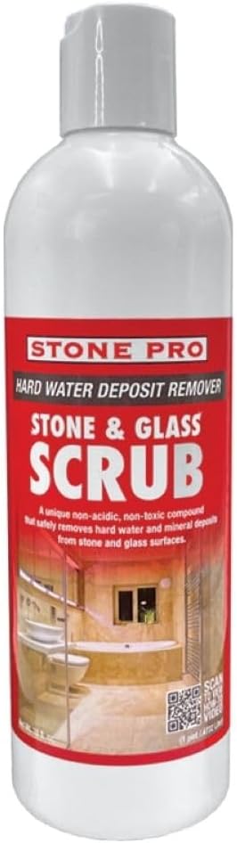 Stone Pro Stone and Glass Scrub - Hard Water Stain Remover - Remove Spots on Glass, Natural Stone, Quartz, & Metal Fixtures (Pint)