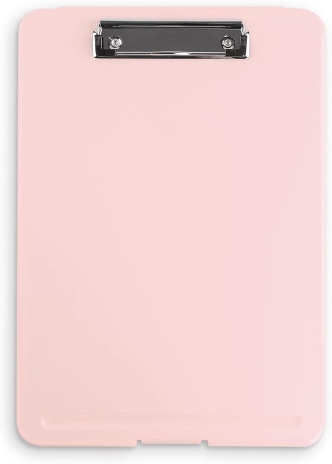 Clipboard with Storage Slim Folding for Nursing, Teachers, Coaches & Office, Plastic Heavy Duty with Pen Holder (9.5” x 13.5”) (Light Pink)