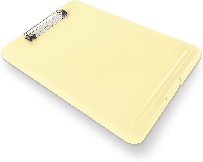 Clipboard with Storage Slim Folding for Nursing, Teachers, Coaches & Office, Plastic Heavy Duty with Pen Holder (9.5” x 13.5”) (Yellow)
