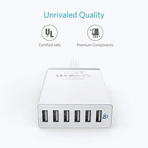Anker Desktop Charger, 60W 6 Port USB Multiple Charging Hub, PowerPort 6 Multiple USB Charger, Campatible with iPhone, iPad, MacBook, Galaxy, LG, HTC, and More