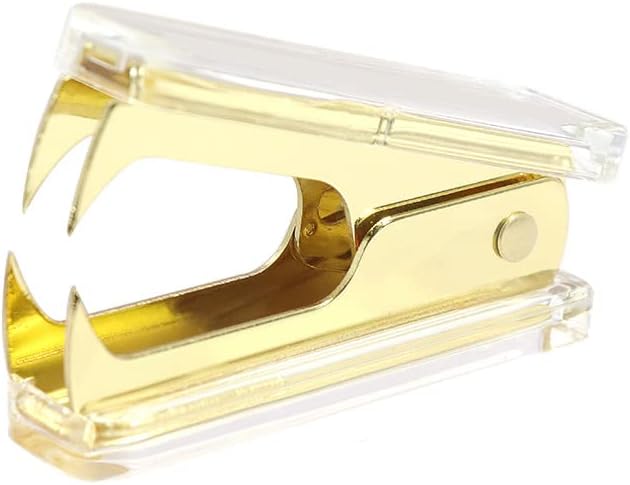 1PC Clear Yellow Gold Staples Remover Acrylic Luxury Yellow Golden Metal Body Staple Puller Removal Tool with Lock Professional Staple Remover for School Supplies Desktop Accessories (Yellow Gold)