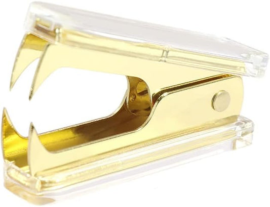 1PC Clear Yellow Gold Staples Remover Acrylic Luxury Yellow Golden Metal Body Staple Puller Removal Tool with Lock Professional Staple Remover for School Supplies Desktop Accessories (Yellow Gold)
