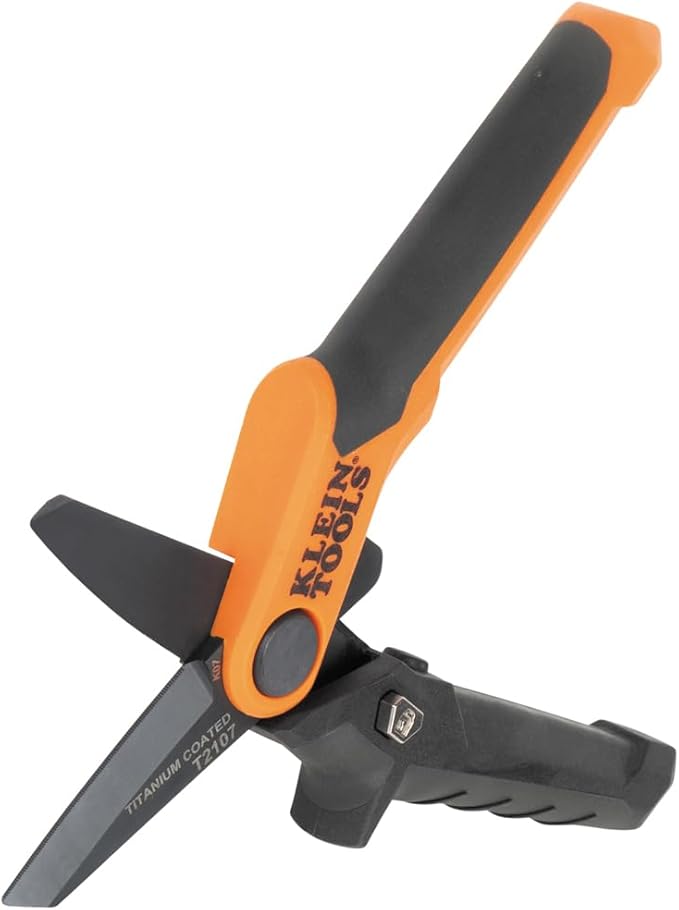 Klein Tools T2107 Titanium Coated Utility Scissors, Compact, Stainless Steel Shears, Serrated Blades, Cuts Heavy-Duty Materials, 7-Inch