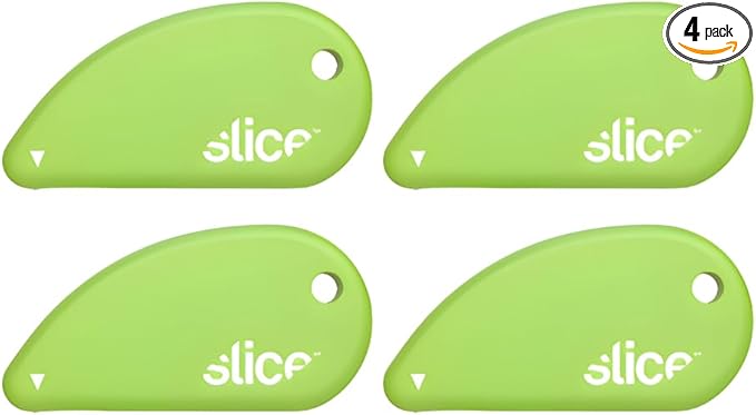 Slice Micro Safety Cutter | Safe Ceramic Box Cutter Lasting 11x Longer than Metal | Keychain Box Opener | 4 Pack | Green