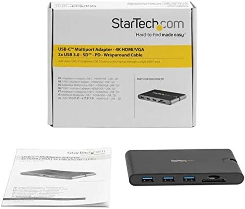 StarTech.com USB C Multiport Adapter - USB Type-C Mini Dock with HDMI 4K or VGA 1080p Video - 100W Power Delivery Passthrough, 3-port USB 3.0 Hub, GbE, SD & MicroSD - Laptop Travel Dock (DKT30CHVSCPD)