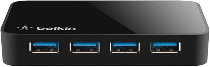 Belkin 4-Port USB 3.0 Hub – SuperSpeed Powered Station with 5 Gbps Data & Charging, Compact Desktop Adapter for Laptops, iPhone Chargers, Printers, Storage Devices – Black