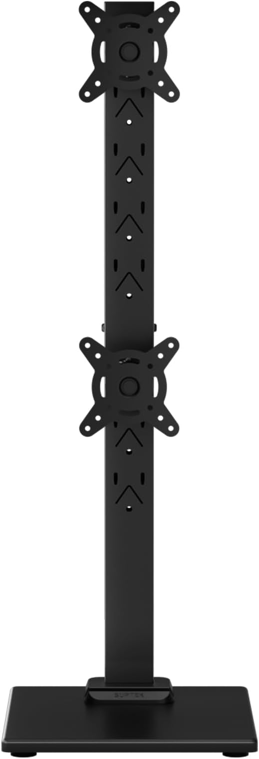 Suptek Dual Monitor Stand with Base- Vertical Stack Screen Free-Standing Monitor Riser Fits Two 13 to 36Inch Screen with Swivel, Tilt, Height Adjustable,50,75 and 100mm Vesa Base Stand