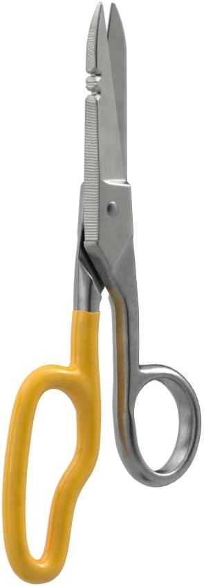 Klein Tools 2100-8 Free-Fall Electrician Snips, Made in USA, 6.25-Inch Stainless Steel Scissors with Stripping Notches, Fully Serrated Blade, Extended Handle, Electrical and Heavy-Duty Applications