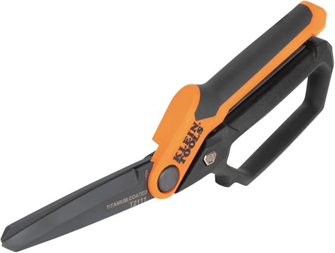 Klein Tools T2111 Titanium-Coated Professional Scissors, High Leverage Stainless Steel Shears, Serrated Blades, Cuts Heavy Duty Material, 10-Inch