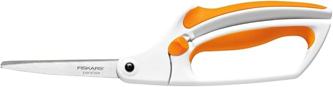 Fiskars Premier No. 8 Easy Action Scissors - 10" Spring Action Fabric and Craft Scissors - Arts and Crafts - Orange/White