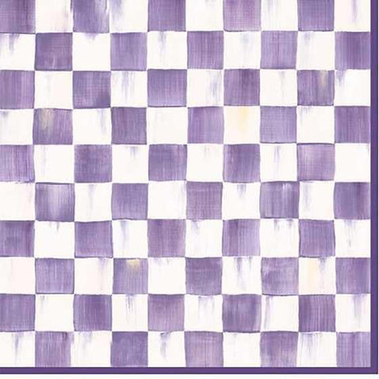 MACKENZIE-CHILDS Pack of 20 Dinner Paper Napkins, Decorative Napkins for Parties, Purple-and-White Violet Check