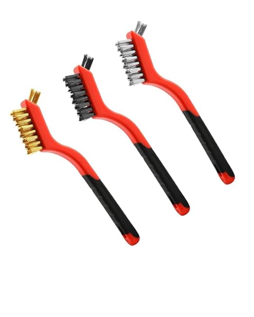 Wire Brush Set, 6 Pcs Brass/Stainless Steel/Nylon Wire Brushes for Cleaning with Curved Handle Grip for Rust Removal, Dirt, Paint Scrubbing