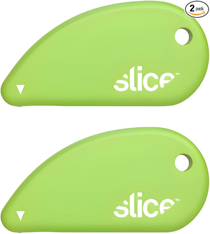 Slice Micro Safety Cutter | Safe Ceramic Box Cutter Lasting 11x Longer than Metal | Keychain Box Opener | 2 Pack | Green