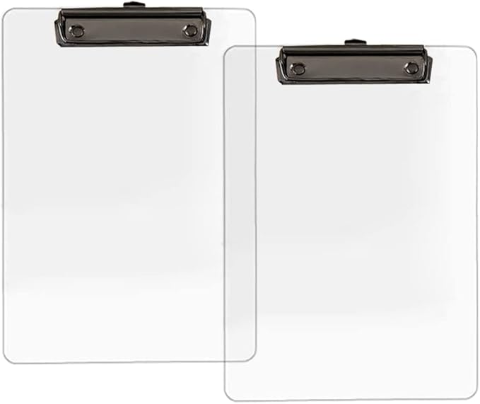 JIARI 2 Pack Clear Acrylic Office Clipboard A4 Letter Size 8.6" x 12.2" (Black)