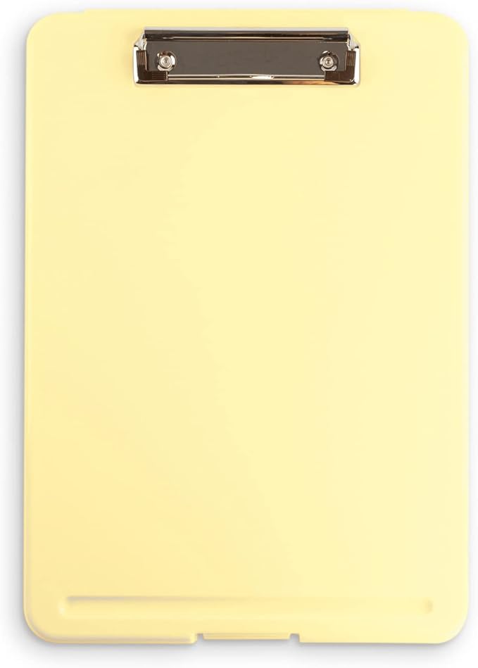 Clipboard with Storage Slim Folding for Nursing, Teachers, Coaches & Office, Plastic Heavy Duty with Pen Holder (9.5” x 13.5”) (Yellow)