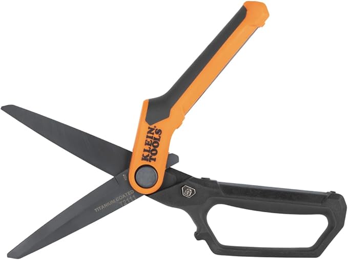 Klein Tools T2111 Titanium-Coated Professional Scissors, High Leverage Stainless Steel Shears, Serrated Blades, Cuts Heavy Duty Material, 10-Inch