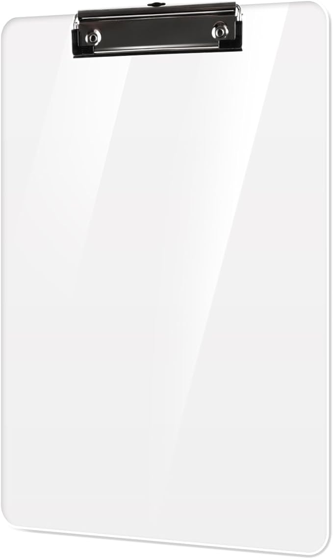 Plastic Clipboards, A4 Acrylic Clear Board 8.5x11 for Classroom, Students, Transparent Letter Size 9" x 12.5" with Low Profile Clip, Office & School Supply