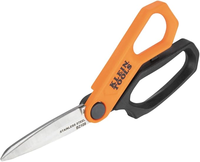 Klein Tools B2109 Heavy Duty Scissors, Multipurpose Utility Shears for Cutting Fabric, Cardboard, Plastic, Metal and More, Stainless Steel, 9-Inch
