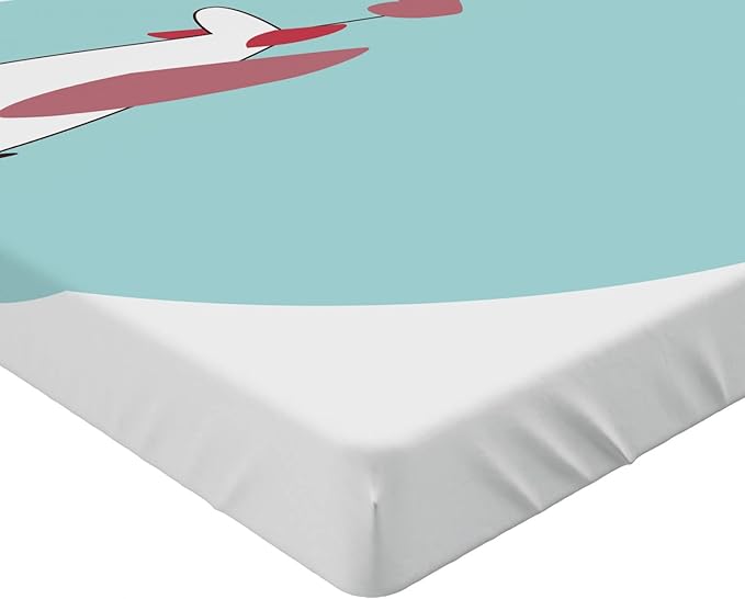 Ambesonne Airplane 2 Pack Fitted Sheet, Romantic Hearts in The Sky, Bed Cover All-Round Elastic Deep Pockets 2 Pieces, Package Contains 2 Queen Size Fitted Sheets, Dried Rose and Pale Seafoam