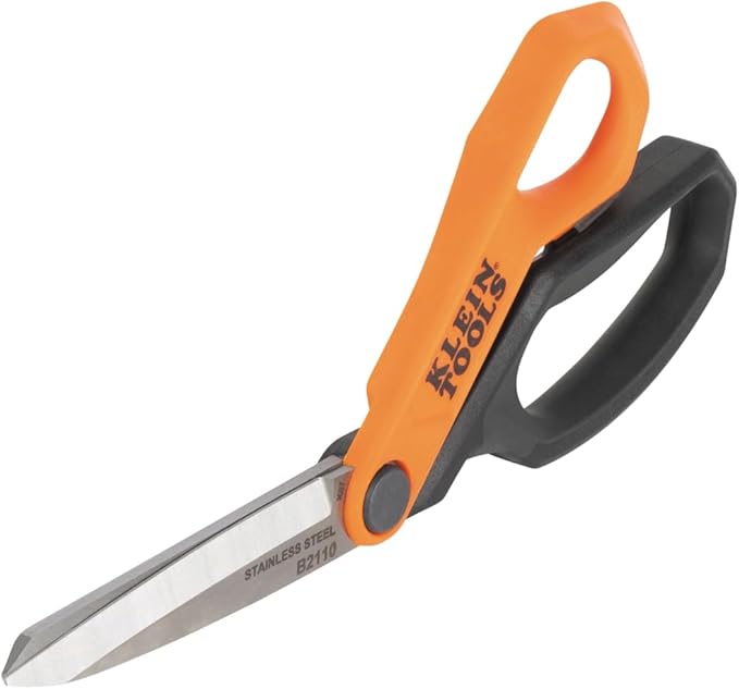 Klein Tools B2110 Heavy Duty Scissors, Multipurpose Offset Utility Shears for Cutting Cardboard, Leather, Carpet and More, Stainless Steel, 10-Inch