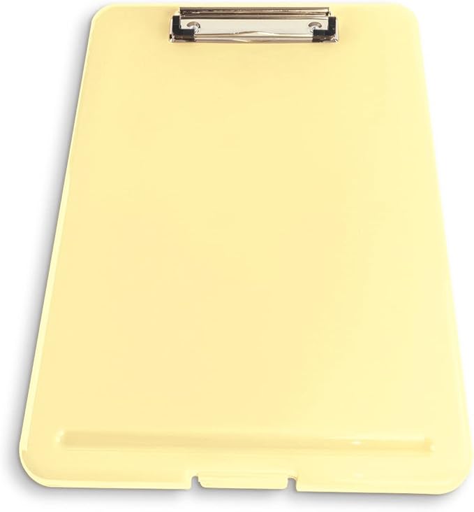 Clipboard with Storage Slim Folding for Nursing, Teachers, Coaches & Office, Plastic Heavy Duty with Pen Holder (9.5” x 13.5”) (Yellow)
