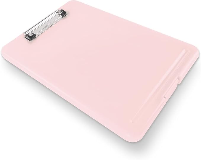 Clipboard with Storage Slim Folding for Nursing, Teachers, Coaches & Office, Plastic Heavy Duty with Pen Holder (9.5” x 13.5”) (Light Pink)