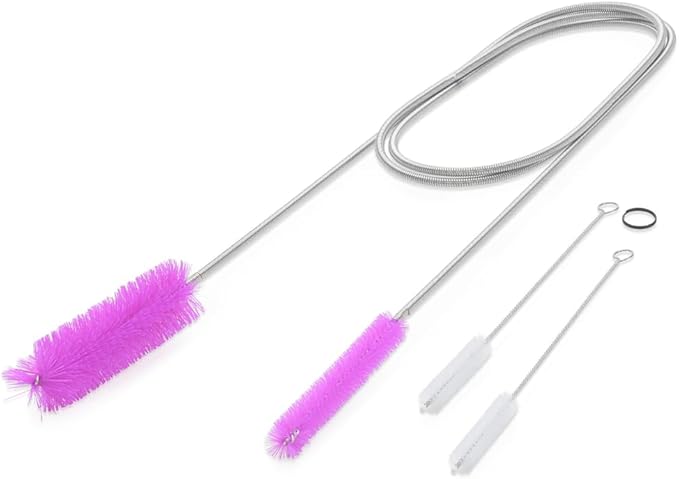 Flexible Drain Cleaning Brush (72" Long) for Drains, Bottles, Bathroom Sink, Bathtub, Shower, and Kitchen Sink, Heavy-Duty Double Ended Nylon with Elastic Hose, Bathroom Cleaning Supplies, Purple