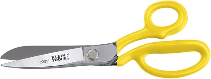 Klein Tools 23011 Scissors, Made in USA, Bent Trimmer for Felt Lining, Cord, Rubber, Fabric, and More, with Extended Handle for Leverage, 11-1/4-Inch